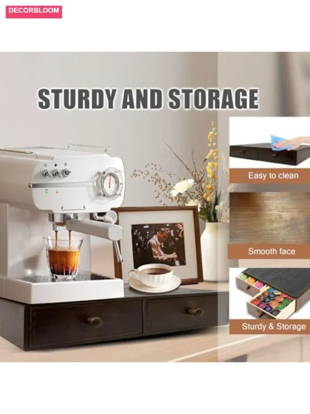 Wood Coffee Pod Holder Organizer Countertop Storage for 30 Pods with Non-Slip